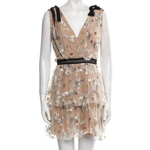 Self-portrait Star Embellished Mini Tiered Dress Beige US10